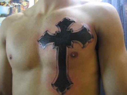 Cross Amulet Chest Tattoo