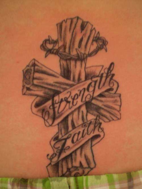 Woodgrain Cross Tattoo - Unique and Stylish