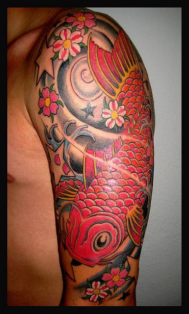 Men's half sleeve carp koi tattoo