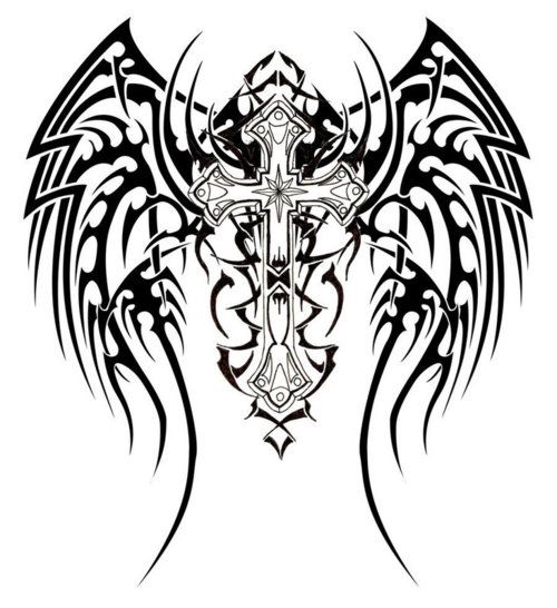 simple tribal cross with wings
