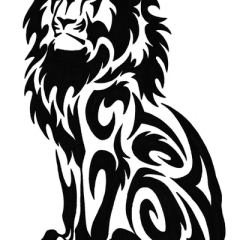Chest and upper arm lion tribal tattoo