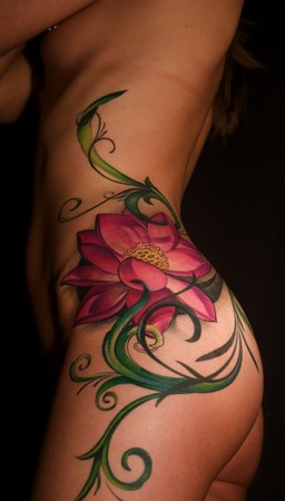 Big Lotus Flower Vines On Girl S Hip