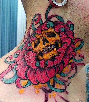 Neck Skull Aster Flower Tattoo For Men,Chicken Breast Calories