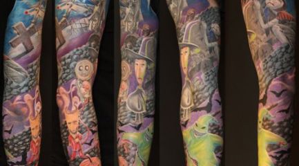A Nightmare Before Christmas full sleeve tattoo