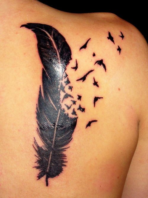 Birds of a feather tattoo on back of shoulder