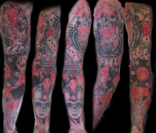 Fudogs in red highlights flames with rabbit pendant Kai 7th Samurai mens  sleeve asian tattoo  7th Samurai Tattoos