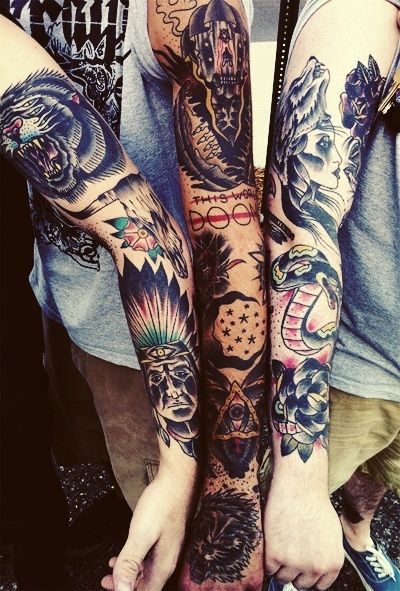 Bunch of guys sleeve tattoos