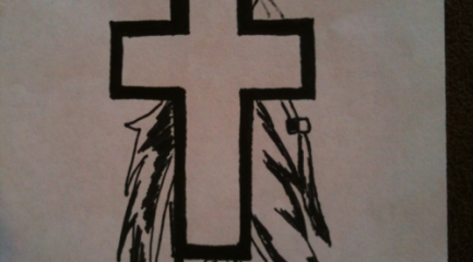 Cross and feathers tattoo design idea