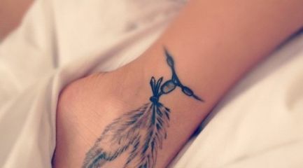 Girls feather half ankle bracelet tattoo