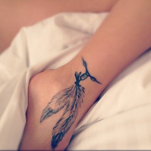 Girls feather half ankle bracelet tattoo