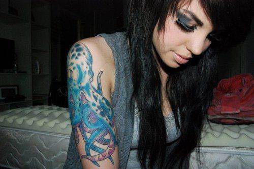 Girls octopus half sleeve tattoo