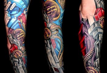 Guys bio-mechanical full sleeve tattoo