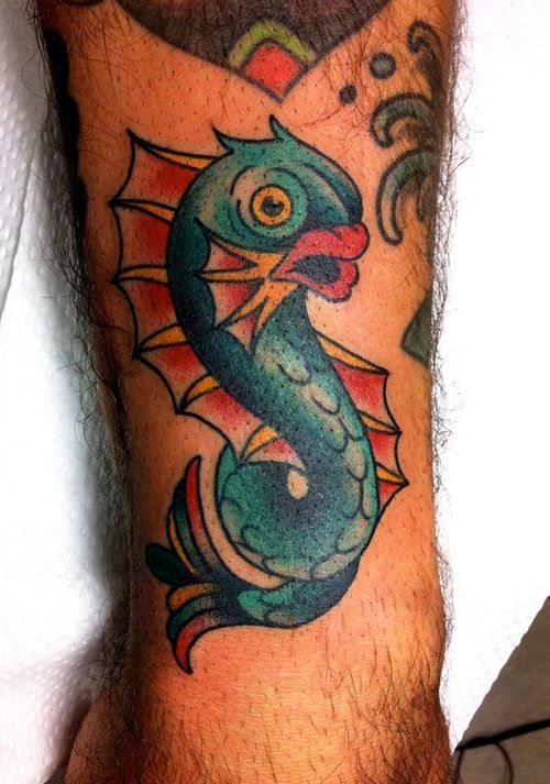 Guys dragon fish leg tattoo