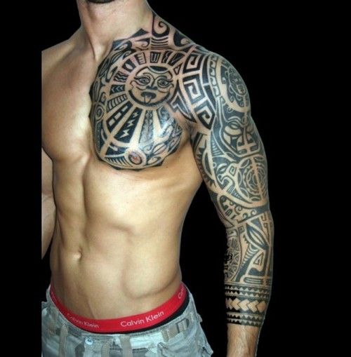 Maori tribal pattern full sleeve tattoo
