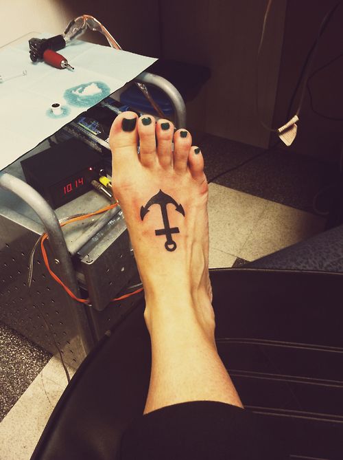 Simple Simple black anchor tattoo on foot