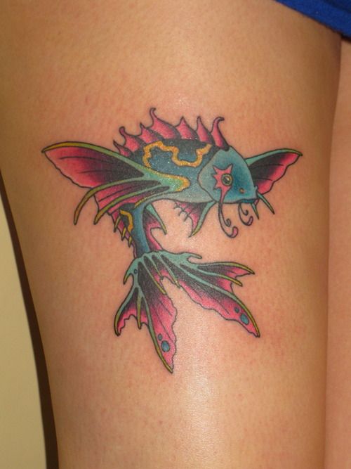 Small flying carp fish tattoo