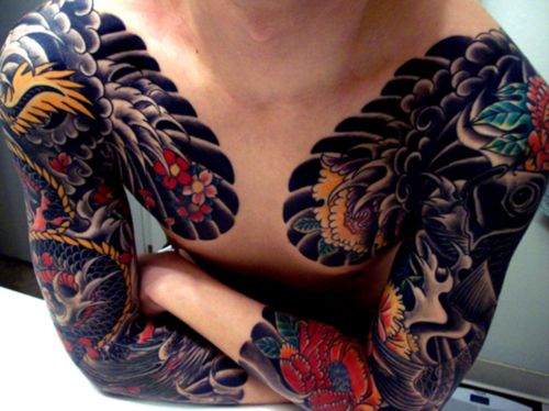 Two full sleeves w/ japanese waves, dragon, and flowers