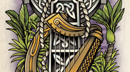 Celtic cross and harp tattoo design