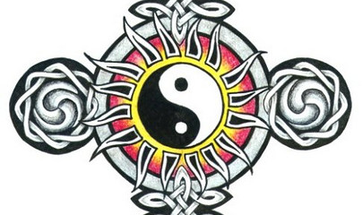 Celtic cross and ying yang tattoo design