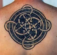 Celtic knot circle tattoo on guys back