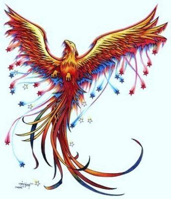 Colorful phoenix tattoo design with wings spread