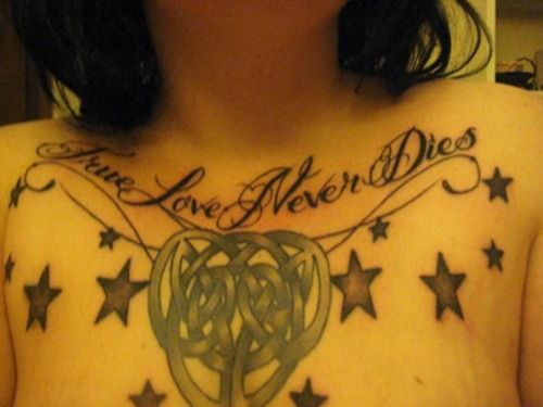 Girls Celtic knot and stars chest tattoo