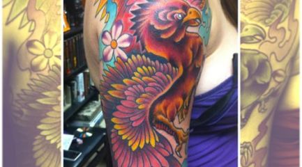 Girls colorful phoenix half sleeve tattoo