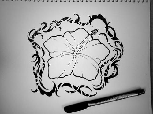 Polynesian style hibiscus flower tattoo design