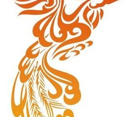Tribal phoenix tattoo design in fire colors